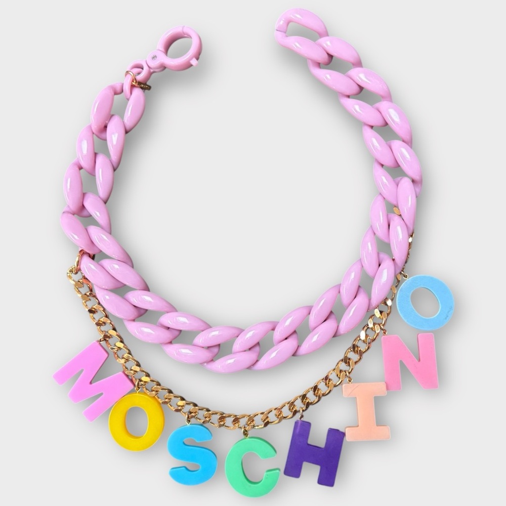 Moschino Pink Bijoux Chunky Chain Belt Necklace Small